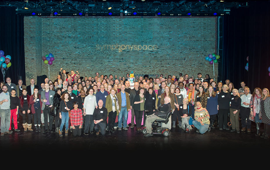 About Symphony Space. The staff and supporters of Symphony Space gathered together joyfully on the Sharp Stage