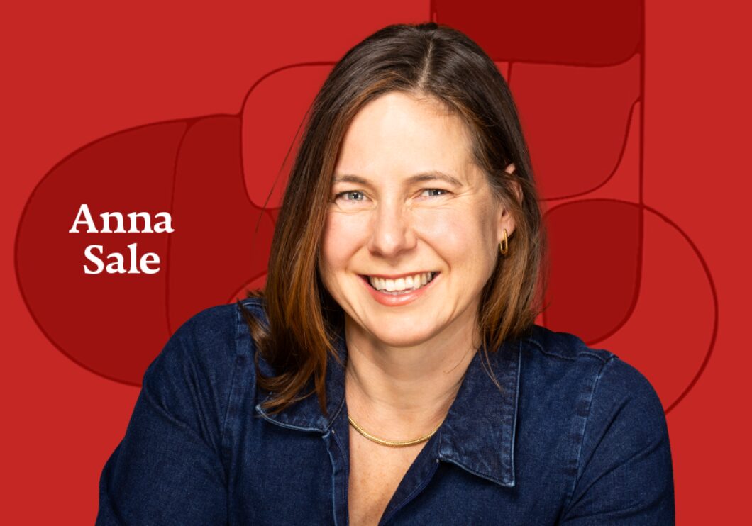 Image of Anna Sale against a red background. Text reads: Anne Sale