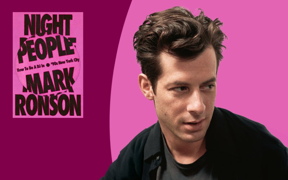 Image of Mark Ronson against a pink background next to book cover for Night People