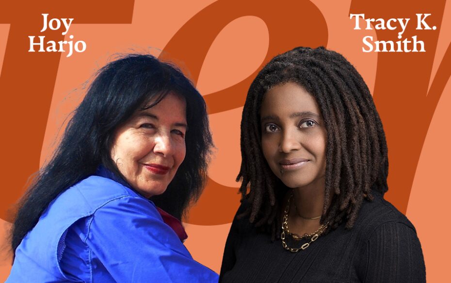 Joy Harjo, Tracy K. Smith, and Krista Tippett against a yellow background.