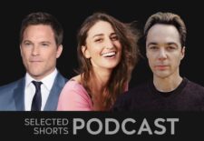 Mike Doyle, a smiling man with short hair wearing a suit and tie, Sara Bareilles, a smiling woman with long dark hair, and Jim Parsons, a man with short dark hair.