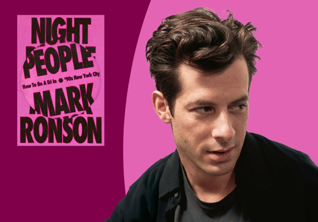 Image of Mark Ronson against a pink background next to book cover for Night People